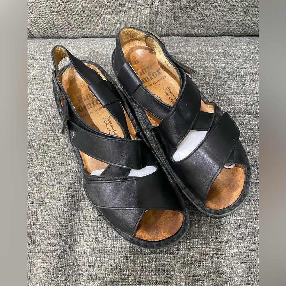 Finn Comfort Black Leather Sandals Women Size EU 38